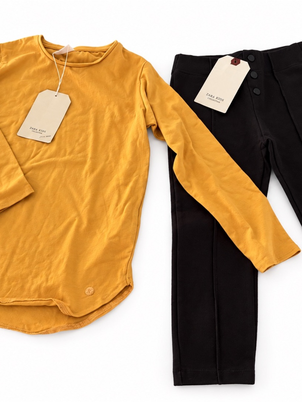 Zara Kids Brown Skinny Ponte Pants and Mustard Yellow Top